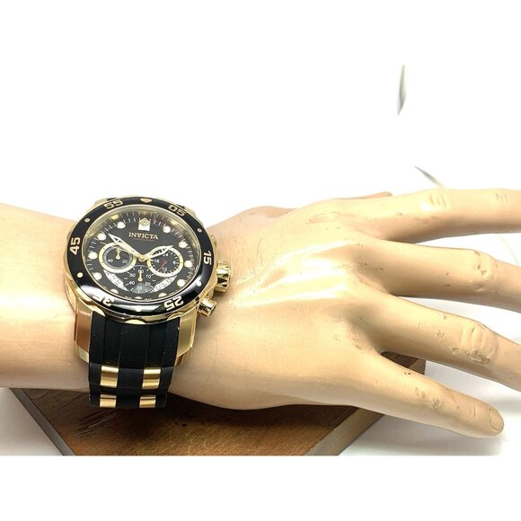 Invicta Men's Watch 6981 Pro Diver Black Dial Gold Tone Chronograph Black Rubber - Picture 5 of 15